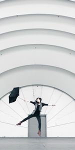 Building,Bounce,Jump,Umbrella,Minimalism,Girl