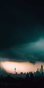 Building,Cloud,Cities,City,Storm,Silhouettes