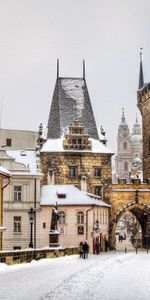 Tchéquie,République Tchèque,Imeuble,Bâtiment,Prague,Hiver,Villes,Personnes