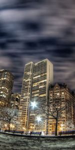 Ciudades,Rascacielos,Edificio,Las Luces,Luces,Ciudad Nocturna,Chicago,Ojo De Pez,Ciudad De Noche