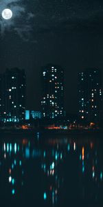 Building,Lights,Night City,Skyscrapers,Cities,Urban Landscape,Moon,Cityscape