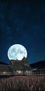 Building,Miscellanea,Starry Sky,Miscellaneous,Full Moon,Night,Moon