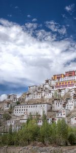 Building,Mountain,India,Monastery,Tiksi,Cities