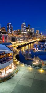 Building,Night City,Bridge,Wharf,Berth,Embankment,Quay,Seattle,Speedboats,Cities,Boats