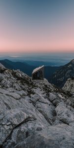 Building,Vertex,Miscellanea,Miscellaneous,Dahl,Sunset,Mountains,Tops,Stone,Distance