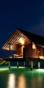 Bungalow,Nature,Nuit,Maldives,Tropiques