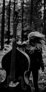 Bw,Forest,Chb,Musical Instrument,Girl,Music