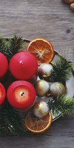 Candles,Spruce,Fir,Christmas,Holidays,Oranges