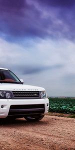 Автомобиль,Рендж Ровер (Range Rover),Белый,Небо,Поле,Облака,Тачки (Cars),Трава