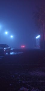 Voitures,Lumières,Brouillard,Rue,Lanternes,Machine,Une Voiture,Nuit,Néon