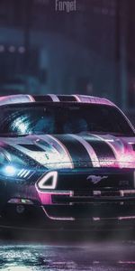 Ford Mustang Gtr,Неон,Форд (Ford),Тачки (Cars),Мокрый,Ночь,Машина