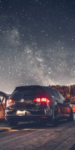 Cars,Lights,Rear View,Back View,Car,Starry Sky,Volkswagen,Headlights