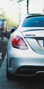 Cars,Lights,Rear View,Silver,Silvery,Back View,Amg,Headlights,Mercedes Benz