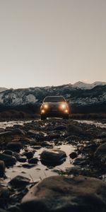 Voitures,Lumières,Vus,Vue De Face,Les Rochers,Roches,Route,Phares,Toyota,Voiture