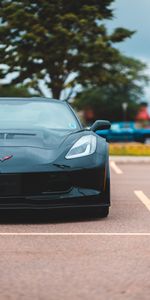 Vue De Face,Voitures,Chevrolet Corvette,Machine,Une Voiture,Le Noir,Sportif,Voiture De Sport