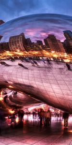 Chicago,Fish Eye,Millennium Park,Cities,Clouds,People