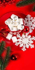 Christmas,Branches,Mug,Zephyr,Holidays,Snowflakes,Cup,Marshmallow,Balls