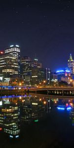 Réflexion,Melbourne,Villes,Pont,Nuit,Australie,Rivières