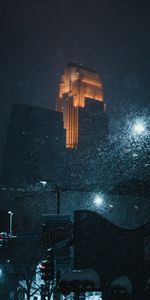 Cities,Building,Lights,Lanterns,Night,City,Street,Snow