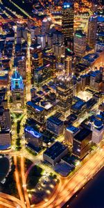 Cities,Building,Lights,Night City,United States,Usa,Roads