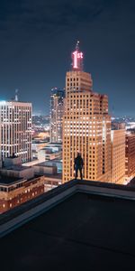 Cities,Building,Lights,Silhouette,Night City,Review,Overview,Roof