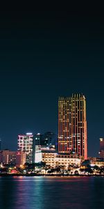 Cities,Building,Night,City,Coast