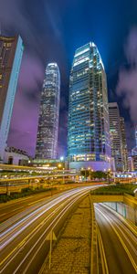 Ciudades,Rascacielos,Edificio,Camino,Ciudad Nocturna,Ciudad De Noche,Neón