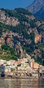 Cities,Building,Rocks,Bay,Amalfi,City,Italy