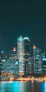 Cities,Building,Shore,Bank,Night City,Skyscrapers