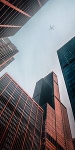 Cities,Building,Skyscrapers,Bottom View,Facades,Airplane,Plane