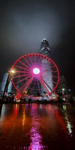 Ciudades,Ciudad,Rascacielos,Edificio,Noria,Noche,Rueda De La Fortuna