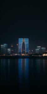 Ciudades,Rascacielos,Edificio,Ciudad De Noche,Agua,Ciudad Nocturna