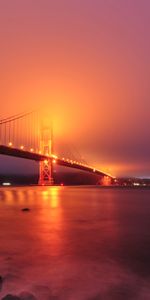 Iluminar Desde El Fondo,Ciudades,Niebla,Iluminación,Bahía,La Bahía,San Francisco,Puente De Puerta De Oro,Noche,Puente,Ee Uu,Puente Golden Gate,Estados Unidos