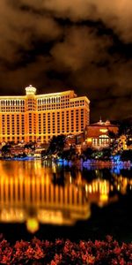 Cities,Fountain,Building,Reflection,Hotel,Night,Las Vegas