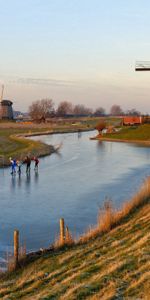 Villes,Herbe,Hollande,Moulin,Lac,Sky,Sable