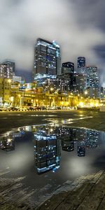 Cities,Lights,Morning,United States,Puddle,Planks,Usa,City,Board,Seattle,Grey Skies,Reflection,Hdr,Grey Sky