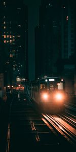 Villes,Les Lumières,Lumières,Ville De Nuit,Un Train,Chemin De Fer,Train