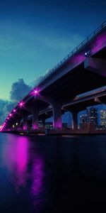 Cities,Lights,Skyscrapers,Bridge,Evening,Rivers