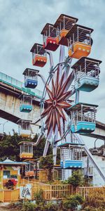 Cities,Motley,Bridge,Fencing,Multicolored,Ferris Wheel,Enclosure