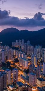 Cities,Mountains,Building,Skyscrapers,Evening,City