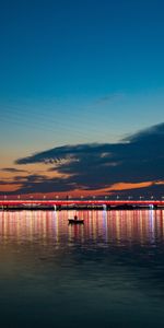 Cities,Night City,Bridge,Sea,Boat