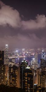 Cities,Night City,Skyscrapers,Megalopolis,Megapolis,Hong Kong S A R,Hong Kong,City Lights