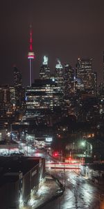 Cities,Night City,Tower,Glow,Road