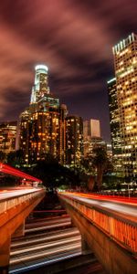 Rascacielos,Noche,Tráfico,Velocidad,Los Ángeles,Ciudades,Ciudad,Movimiento,Hdr,Los Angeles