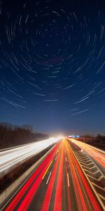 Cities,Night,Road,Traffic,Movement,Starry Sky,Backlight,Illumination,Long Term Exposure