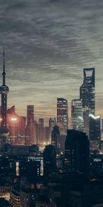 Cities,Night,Skyscrapers,Shanghai,Panorama,China