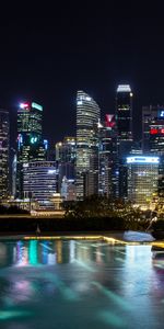 Noche,Rascacielos,Singapur,Espectáculo De Luz,Espectáculo De Luces,Ciudades