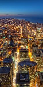 Lumières De La Ville,Chicago,Villes,Nuit,Gratte Ciel,Grattes Ciels,Hdr,Etats Unis,États Unis