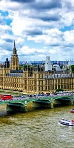 Мост,Лондон,Темза,Вестминстерский Дворец,Теплоходы,Биг Бен (Big Ben),Hdr,Река,Города