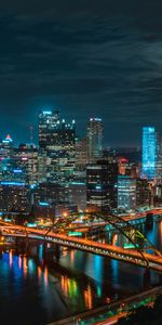 Ríos,Rascacielos,Edificio,Ciudad De Noche,Ciudades,Ciudad Nocturna,Puente